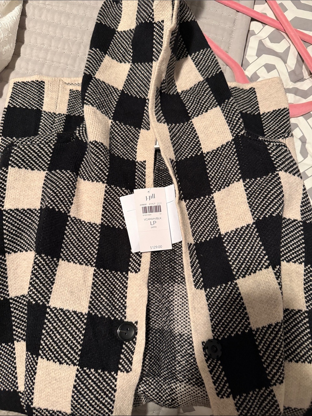 J. Jill Black & Cream Checked Peacoat